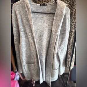 Gray Hooded Women's Soft Cardigan